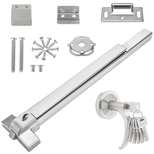 Push Bar Panic Exit Device with Handle 31 Inch Aluminum Emergency Exit Door Hardware with 6 Keys Commercial Emergency Door Lock Fits 31-47 Wood & Metal Doors Left/Right Compatible