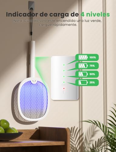 Miniatura 5 de Yissvic Raqueta Mosquitos Electrica Mata Mosquitos Electrico Plegable 2 En 1 4000v 1800mah Usb-C Recargable Matamoscas Electrico De Luz Uv Blanco