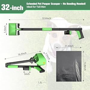 32 Inch Pooper Scooper for Dogs and Cats - Portable Dog Poop Scooper with Foldable Long Handle, includes Bag and Attachment - Ideal for Large & Small Dogs (Apple Green) 32 Inch Pooper Scooper for Dogs and Cats – Portable Dog Poop Scooper with Foldable Long Handle, includes Bag and Attachment – Ideal for Large & Small Dogs (Apple Green)