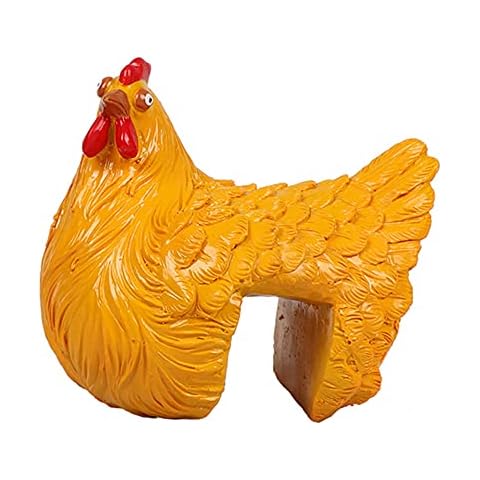 Mavoorick Hen Statue, Cute Animal Lawn Figurines, Resin, Chicken Sculptures, Outdoor Decoration, Creative Farm Animal for Garden Ladder Decoration-yellow Cover
