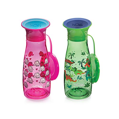Image of Wow Cup Mini 360 Sippy Cup, 12 oz, 2 Pack (Pink/Green)