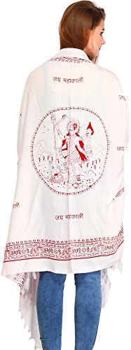 Jai Maha Kali Prayer Shawl – Warm & Stylish PolyCotton Religious Cloth for Women - 7.0 ft x 3.6 ft - White3