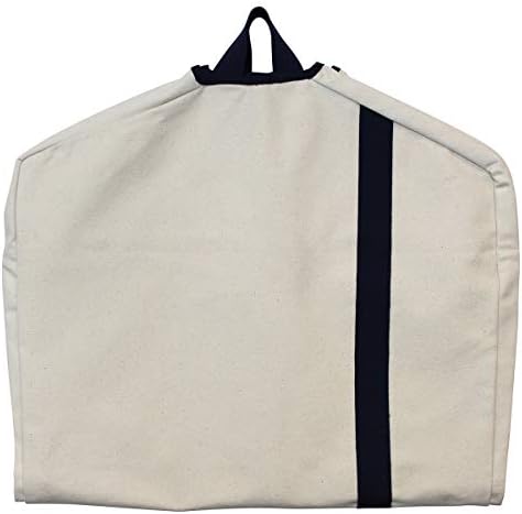 CB Station Garment Bag for Storage and Travel, Eco-Friendly, High Quality and Durable 18 oz Cotton Canvas, Natural and Navy Blue