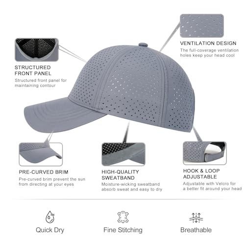 Image of FEINION Men Summer Adjustable Performance Hat Breathable Snapback Laser Perforated Mesh Baseball Cap