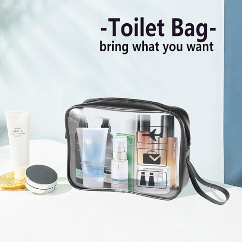 TSA Approved Toiletry Bag Carry on Airport Airline Compliant 3Pcs,Clear Makeup Bag Toiletry bags Quart Size Traveling, 3 Packs Clear Travel Bags for Toiletries,Black4