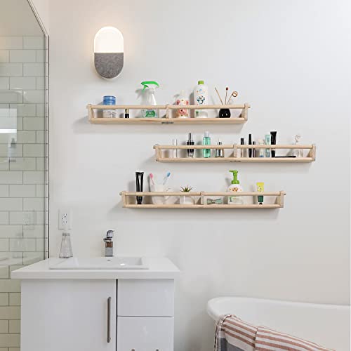 Nursery Bookshelves, 33Inch,Set Of 3,Floating Nursery Shelves With 6 S Hooks, Wooden Floating Shelves For Baby Nursery Room Decor, Kitchen Spice Rack, Bathroom Pine #TOP4