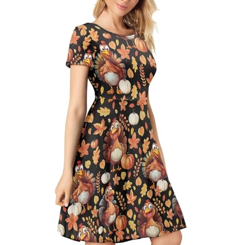 Image of POLERO Sunflower Dress for Women Floral Summer Dresses Short Sleeve Casual Sundresses Midi Dresses