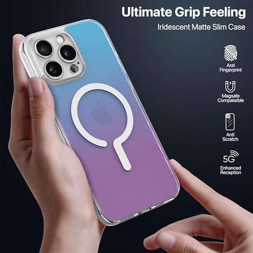 Image of eller sante Eternity Magpro Back Cover Case for iPhone 16 Pro Max Scratch Resistant Acrylic Camera Lens TPU Shockproof Support Mag-Safe Wireless Charging- Blue & Purple