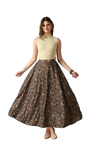 Image of VAGISHA Women's 4-Metre Flared Long Skirt | Skirts for Women Long Length | Long Skirts for Girls | Ethnic & Boho Printed Wear with Elastic Waist | Perfect for Party, Festive & Casual Look