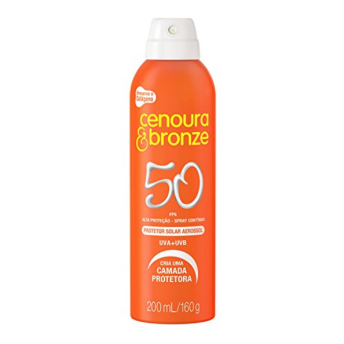 Protetor Solar Aerossol Cenoura e Bronze FPS 50 200ml, Cenoura e Bronze, Branco, 200 ml