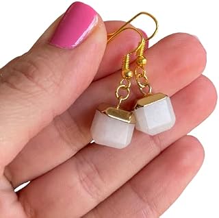 Quartz Earrings - Golden Quartz Earrings - Quartz Dangling Earrings - Quartz Jewelry - White Crystal - Birthstone April - Mom Gift
