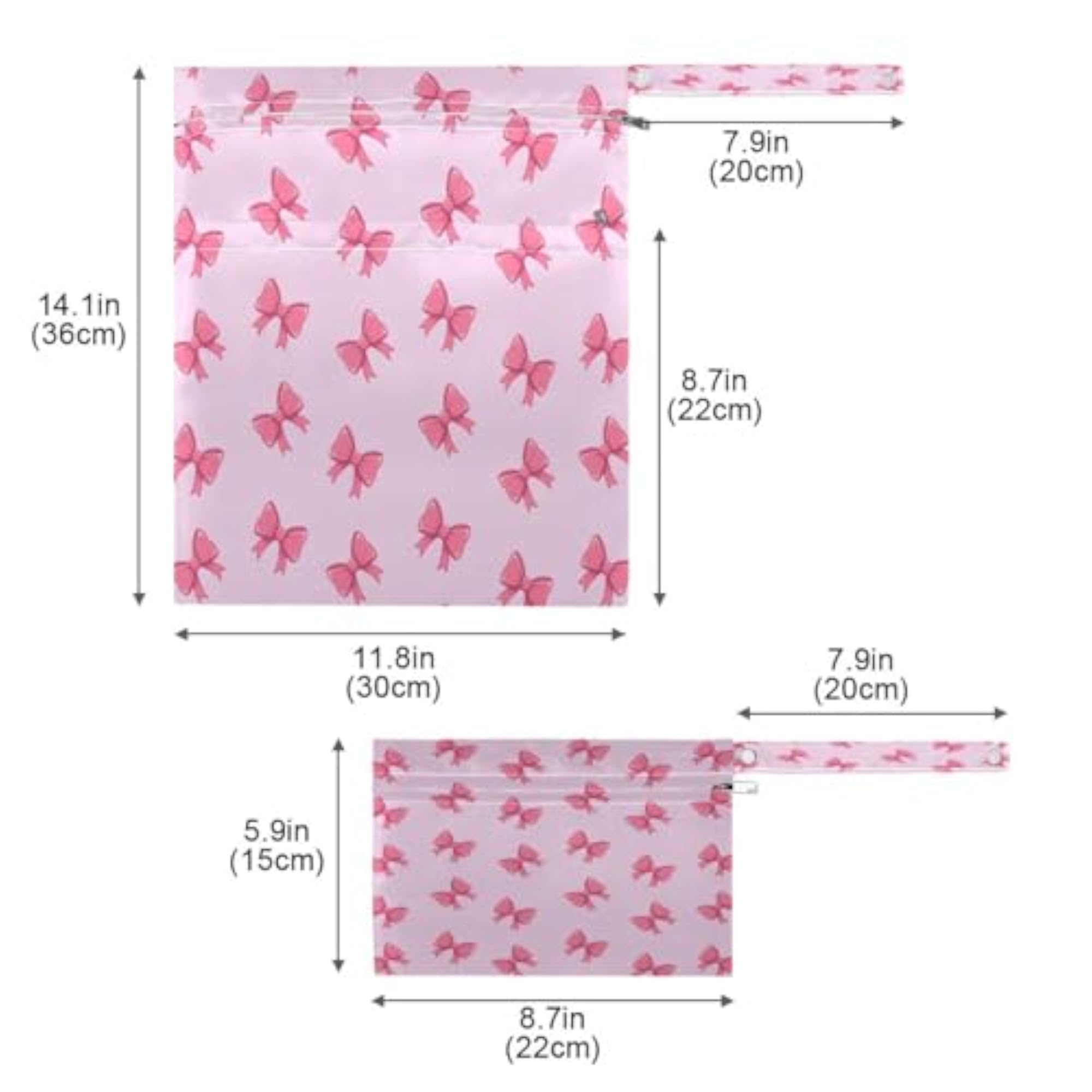 2PC Cute Bow Ribbon Wet Dry Bag with Zippered Cloth Diapers