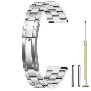 Stainless Steel Watch Bands 20mm 22mm Tapered Metal Watch Band Strap Solid Screw in Silver and Black Bracelet with Classic Diving Buckle for Men Women