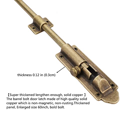 Runningfish Heavy Duty Cane Bolts For Gates 23.7'',Barrel Bolt Latch Super Lengthen,Thickened Drop Bolts For Gates,Garage Bolts Solid Cast Copper Sliding Lock For Gate Latch #TOP3