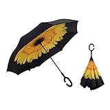 umkehrisolation  RAIN QUEEN Regenschirm Schirm Double Layer Frei Hände c-förmigen Griff Rückseite Outdoor UV-Schutz umkehren Auto Regenschirm windundurchlässiger 105cm (Gelb)