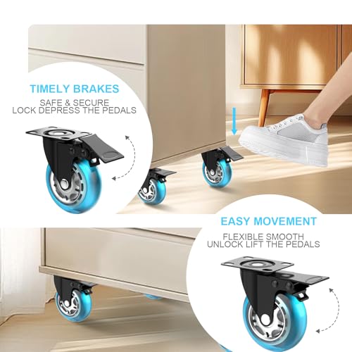 Image of Apllamo 2 Inch Plate Casters Set of 4 Double Brake Heavy Duty