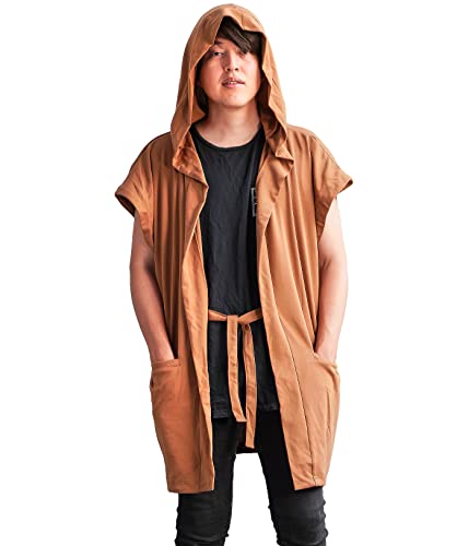Image of Men's Sleeveless Noragi Hoodie Oversized Kimono Jacket One Size Vest Cardigan Gym Coat (Golden Mustard)