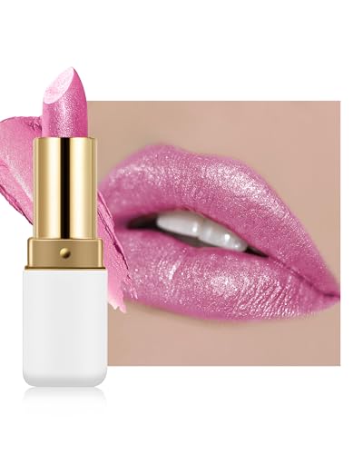 Rouge à Lèvres Pailleté Diamant, Rose Pink Shimmer Matte Metallic Lipstick, Longue Tenue Waterproof Haute Pigmentation, Brillant à Lèvres Non Collant,...