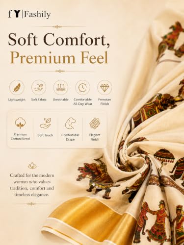 Image of Women's Kerala Tissue Plain Saree with Running Blouse| Onam & Vishu Kani Special | Traditional Kasavu White Colour