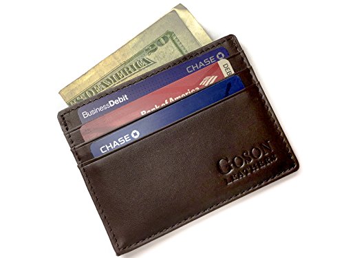 Goson Slim Wallet Leather Money Clip Wallet For Men - Front Pocket Wallet, Credit Card Holder, Slim Minimalist Wallet - Brown