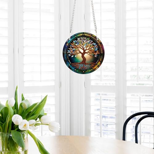 Image of AiYuanzsh Tree Diamond Painting Hanging Kit, DIY 5D Acrylic Pendant Ornament, Special Shaped Crystal Diamond Art Hanging Kits for Wall, Door, or Garden, Adult Craft Gift
