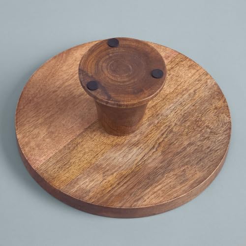 Image of SAAGA Begonia Round Printed Wooden Cake Stand | 9.75 x 4.75 Inch Mango Wood Cake & Pizza Display Stand | Decorative Dessert Platter for Dining Table, Parties & Celebrations