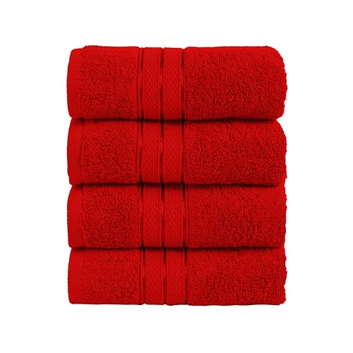 Image of Elegant Comfort Three Line Popcorn Towel Set for Bathroom 16 x 28 inches, Premium Hotel Quality 4-Pack Hand Towels, 100% Turkish Cotton, Soft and Durable, Quick Dry and Highly Absorbent, Red