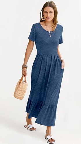 Image of AUSELILY Womens Summer Dresses 2025 Short Sleeve Maxi Dress Crewneck Casual Sundresses with Pockets