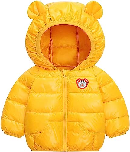 Image of Bold N Elegant Cartoon Bear Kids Shiny Sparkling Quilted Winter Warm Standard Length Wool Blend Hood Jacket Coat Bomber Puffer Jacket for Boys Girls Kids