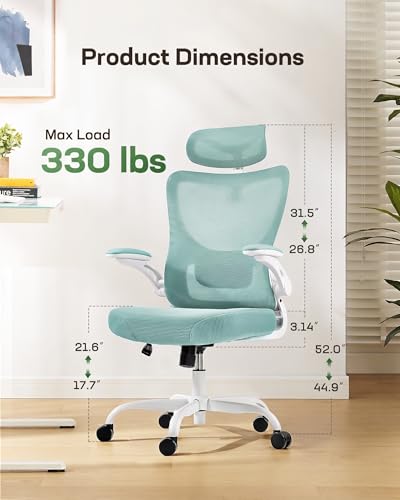 Image of Marsail Ergonomic Office Chair: Office Desk Chair with High Back Mesh and Adjustable Lumbar Support Rolling Work Swivel Task Chairs with Wheel 3D Armrests and Headrest