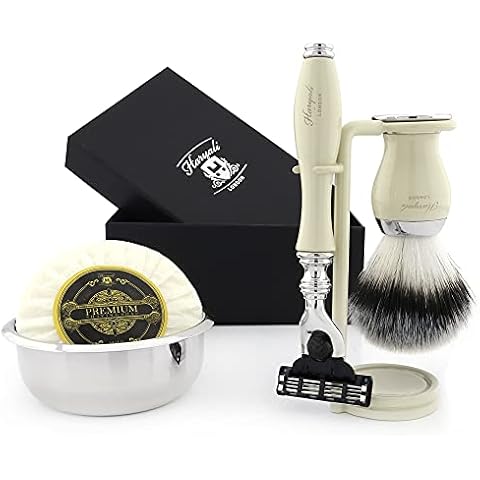 Premium Shaving Kit Geschenk für Männer (Dreikanten-Kartusche Rasierer, Pinsel, Schüssel, Stand) Marken-Box Cover