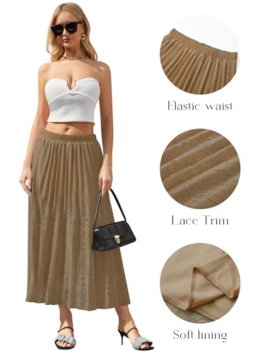 CYiNu Women's Lace Maxi Skirt Chiffon Tulle Elastic High Waist Boho Flowy Skirts(Khaki,S) — view 4