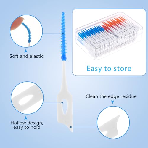 200 Stück Interdentalbürsten, Silikon Zahnzwischenraumbürsten Dentalbürsten mit Box, Tragbarer Dual-Use Zahnseide Stick für Zahnreinigung Zwischenräume (Grün, Orange) – Bild 4