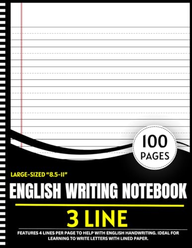 3 Line English Writing Notebook: Notebook with Margins – A Thoughtfully Designed Writing Tool for Children's Handwriting Development, Featuring 100 Pages of Premium-Quality Paper.