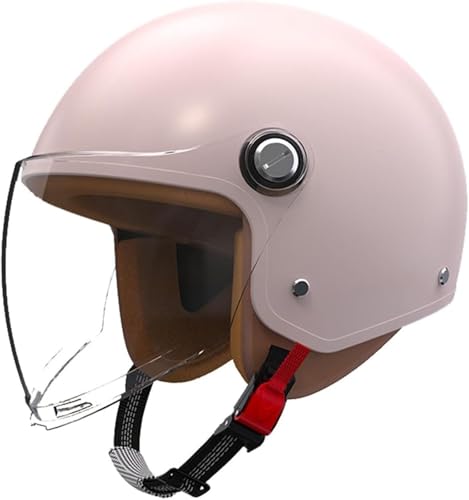 Retro 3/4 Motorcycle Half Helmets,DOT Approved Vintage Scooter Dirt-Bike Go-Kart Moped Electric Bicycle Light Quick Buckle Open Face ATV Helmet for Adult Men Women(Pink)