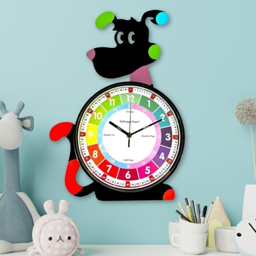 MyPuppyTime 10 Inch Kids Wall Clock Silent, Non-Ticking, Educational and