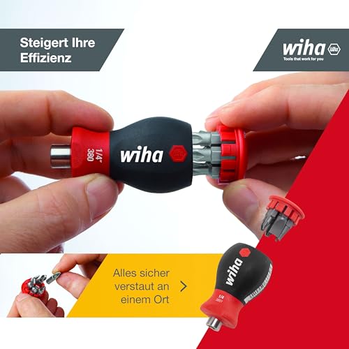 Wiha Schraubendreher Stubby mit Bit Magazin magnetisch (33738) I Schlitz, Kreuzschlitz I mit 6 Bits, 1/4" – Ansicht 3