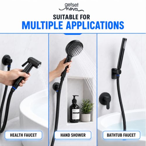 Image of Jet Spray Pipe 1.5m Health Faucet Hose 304 Stainless Steel Flexible Toilet Bidet Bathroom Connection Leak-Resistant Rust-Resistant Black Replacement Tube Easy Installation 1-Year Warranty