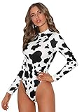 SweatyRocks Women's Basic Solid Turtleneck Long Sleeve Bodysuits Jumpsuits Stretchy Romper Cow Black White S