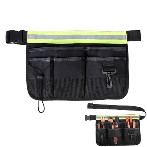 ツールポーチベルト | 小型ツールバッグワークポーチ - 反射ストリップ付き 収納オーガナイザー付きウエストバッグ 大工・電気工事士・技術者向け アウトドア作業・建設・ガーデニング作業用