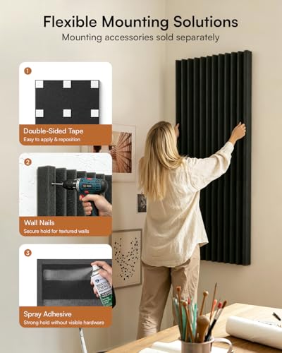 Image of SODOCT 4 Pack Large Wedge Acoustic Foam Panels, 48 x 24 x 2 Inches High Density Sound Proof Foam for Walls, Professional Sound Absorbing Studio Panels for Home Theater, Recording (Black)