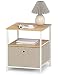 Produktbild Nachttisch Metall Beistelltisch mit Schubladen aus Stoff und Offenem Fach Nachtkommode Nachtschrank Quadratisch Sofatisch Couchtisch Klein für Wohnzimmer Schlafzimmer Holz Stahl Weiß & Beige