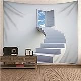 Isdreem Tapisserie Murale Pas Cher Décorations Murales Escaliers 3D Ciel Bleu Exterieur Tableau Décoration Murale Moderne Gris Décorations Murales En Tissu Pour 260x240cm