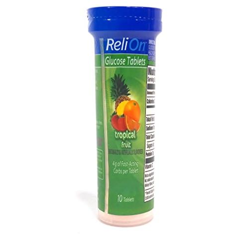 ReliOn Glucose Tropical Fruit Tablets, On-The-Go Tube, 10 Tablets. Cover