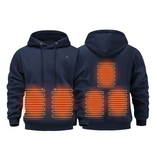 Heated Hoodie USB Electric Heated Weatshirt for Men Women Winter Outdoor Warm Hooded Pullover with 5 Heating Zones Thermal Body Warmer Warming Coats Jacket Tops Outerwear(Power Bank Not Included)