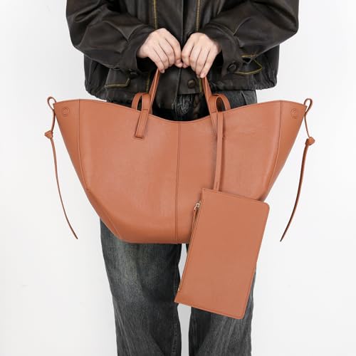 Image of Vegan Leather Tote Handbag Large Capacity Top-handle Purse Shoulder Bags for Woman Trendy Tote Top Handle Satchel