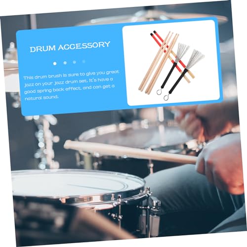 Juego de baquetas para batería con cepillo de alambre práctico y bolsa de almacenamiento para interpretación de jazz, material duradero para bateristas e instrumentos de percusión miniatura 2