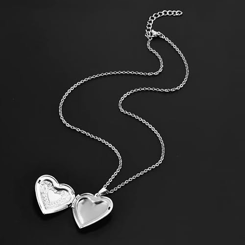 Todu Valentine's Day Necklace Stainless Steel Heart Shaped Locket Pendant Necklace For Women Girls Locket Necklace18K Gold Photo Lockets That Picture Love Heart Image Necklaces （Silver） #TOP2