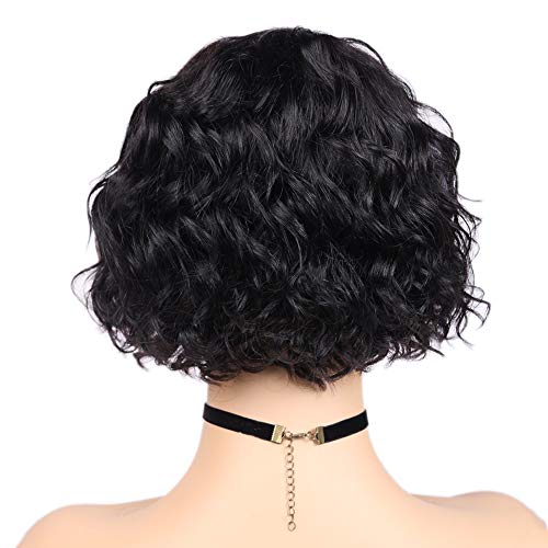 Wiger Short Lace Front Wigs Human Hair For Women Short Curly Bob Wig Black Wavy Lace Wig Black Pixie Cut Wig Brazilian Virgin Human Hair Curly Wigs 180% Density Side Part #TOP5