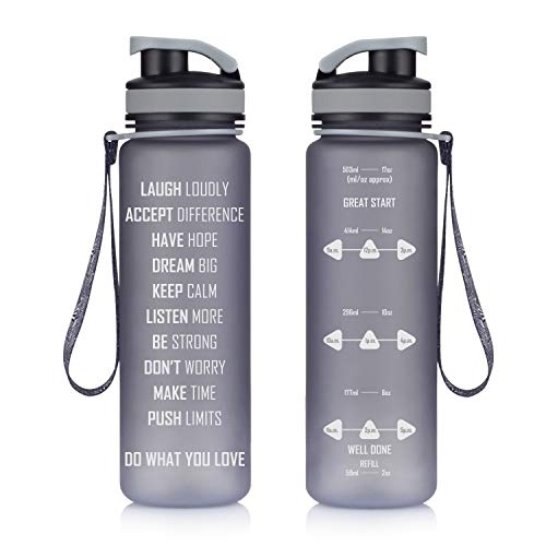 Artoid Mode 17oz Motivational Fitness Workout Sports Water Bottle with Time Marker & Measurements, Goal Marked Times Helps You Hydrate, Flip Top Non Leak Design and BPA Free